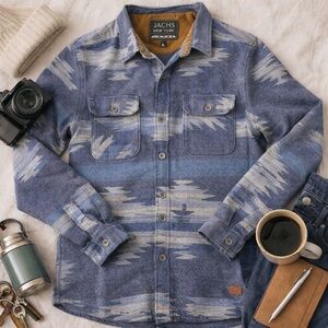 JACHS NY Southwestern Wool Blend Jacket Blue & Gray Aztec Flannel Shacket Small